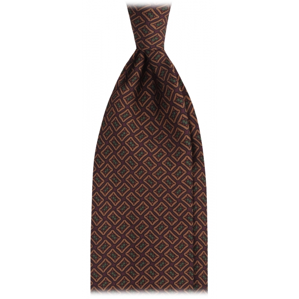 Viola Milano - Cravatta Panama in Seta a 3 Pieghe con Motivo a Rombi - Marrone - Handmade in Italy - Luxury Exclusive Collection