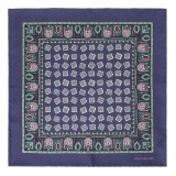 Viola Milano - Fazzoletto in Seta Stampata con Motivo a Rombi - Blu Navy/Menta - Handmade in Italy - Luxury Exclusive Collection