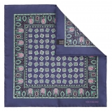 Viola Milano - Fazzoletto in Seta Stampata con Motivo a Rombi - Blu Navy/Menta - Handmade in Italy - Luxury Exclusive Collection