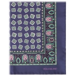 Viola Milano - Fazzoletto in Seta Stampata con Motivo a Rombi - Blu Navy/Menta - Handmade in Italy - Luxury Exclusive Collection