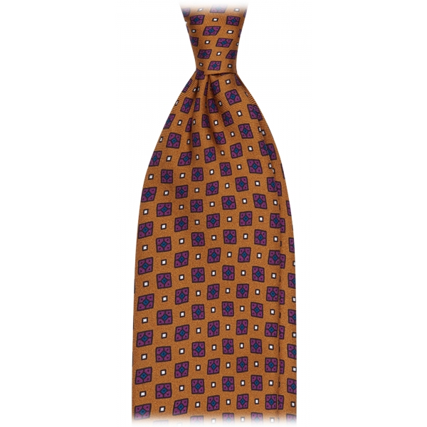 Viola Milano - Cravatta in Seta Italiana con Motivo a Rombi - Bronzo - Handmade in Italy - Luxury Exclusive Collection