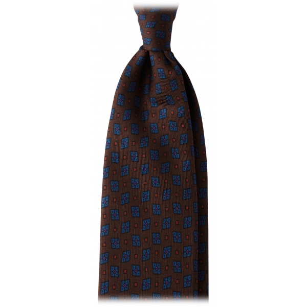 Viola Milano - Cravatta in Seta Italiana con Motivo a Rombi - Mix Marrone - Handmade in Italy - Luxury Exclusive Collection