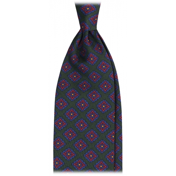 Viola Milano - Cravatta in Seta con Motivo a Rombi - Foresta - Handmade in Italy - Luxury Exclusive Collection