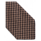 Viola Milano - Cravatta in Cashmere con Motivo a Denti di Cane - Marrone/Beige - Handmade in Italy - Luxury Exclusive Collection