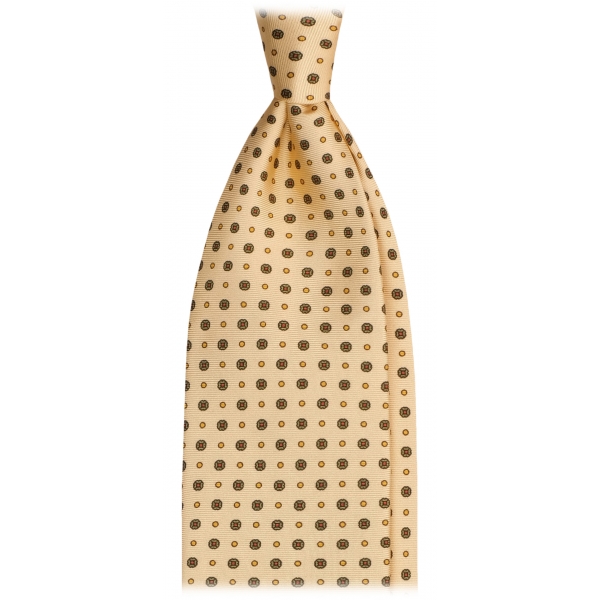 Viola Milano - Cravatta in Seta Italiana con Motivo Floreale a Pois - Gialla - Handmade in Italy - Luxury Exclusive Collection