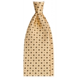 Viola Milano - Dot Floral Selftipped Italian Silk Tie - Yellow - Handmade in Italy - Luxury Exclusive Collection