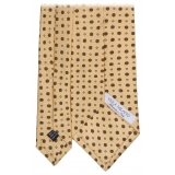 Viola Milano - Dot Floral Selftipped Italian Silk Tie - Yellow - Handmade in Italy - Luxury Exclusive Collection
