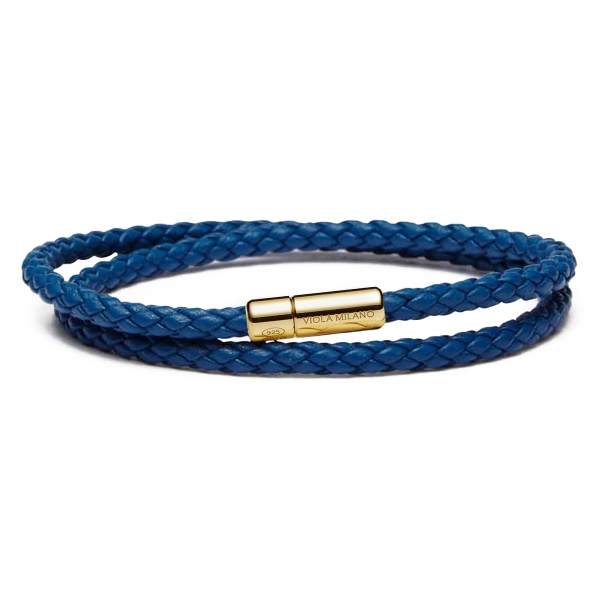 Viola Milano - Bracciale in Pelle Italiana Doppia Intrecciata - Blu - Handmade in Italy - Luxury Exclusive Collection