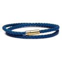 Viola Milano - Bracciale in Pelle Italiana Doppia Intrecciata - Blu - Handmade in Italy - Luxury Exclusive Collection