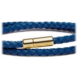 Viola Milano - Double Braided Italian Leather bracelet - Blue - Handmade in Italy - Luxury Exclusive Collection