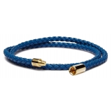 Viola Milano - Bracciale in Pelle Italiana Doppia Intrecciata - Blu - Handmade in Italy - Luxury Exclusive Collection