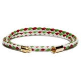 Viola Milano - Bracciale in Pelle Doppia Intrecciata - Bandiera Italiana - Handmade in Italy - Luxury Exclusive Collection