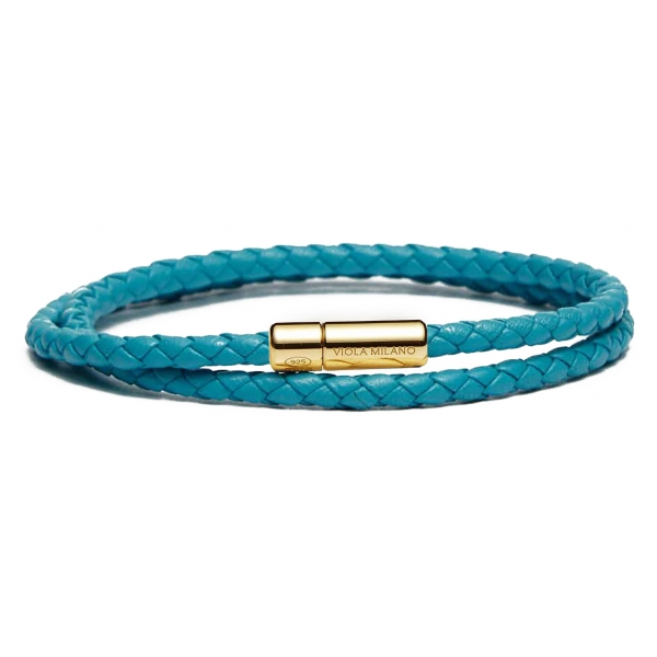 Viola Milano - Double Braided Italian Leather bracelet - Turquoise - Handmade in Italy - Luxury Exclusive Collection