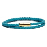 Viola Milano - Double Braided Italian Leather bracelet - Turquoise - Handmade in Italy - Luxury Exclusive Collection