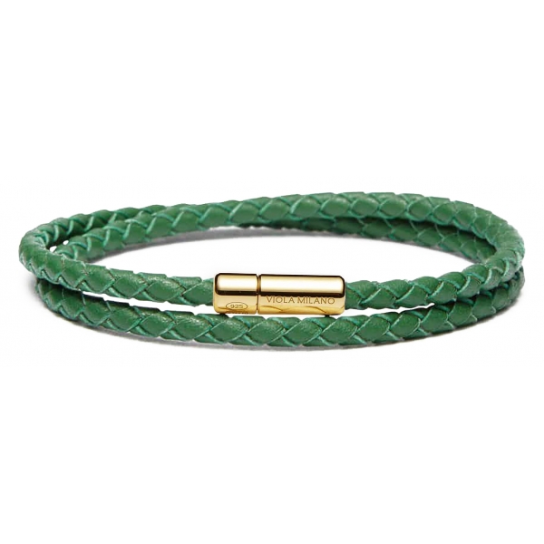 Viola Milano - Double Braided Italian Leather bracelet - Green - Handmade in Italy - Luxury Exclusive Collection