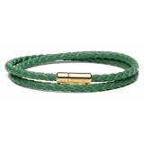 Viola Milano - Double Braided Italian Leather bracelet - Green - Handmade in Italy - Luxury Exclusive Collection