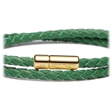 Viola Milano - Double Braided Italian Leather bracelet - Green - Handmade in Italy - Luxury Exclusive Collection