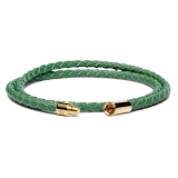 Viola Milano - Double Braided Italian Leather bracelet - Green - Handmade in Italy - Luxury Exclusive Collection
