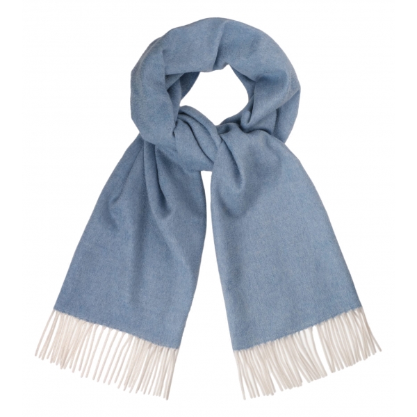 Viola Milano - Sciarpa Double Face 100% Zibellino Cashmere - Blu Ghiaccio - Handmade in Italy - Luxury Exclusive Collection