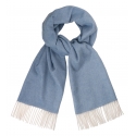 Viola Milano - Sciarpa Double Face 100% Zibellino Cashmere - Blu Ghiaccio - Handmade in Italy - Luxury Exclusive Collection