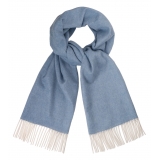 Viola Milano - Sciarpa Double Face 100% Zibellino Cashmere - Blu Ghiaccio - Handmade in Italy - Luxury Exclusive Collection