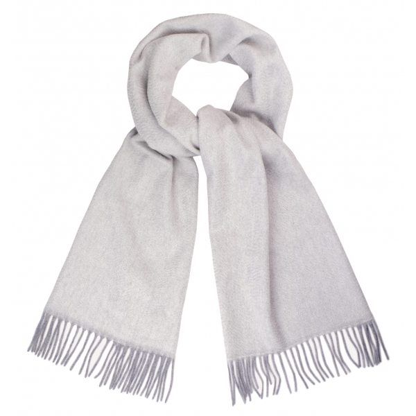 Viola Milano - Sciarpa Double Face 100% Zibellino Cashmere - Mix Grigio Chiaro - Handmade in Italy - Luxury Exclusive Collection