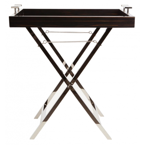 Viola Milano - Vassoio in Ebano e Corno su Supporto Pieghevole Nichelato - Handmade in Italy - Luxury Exclusive Collection