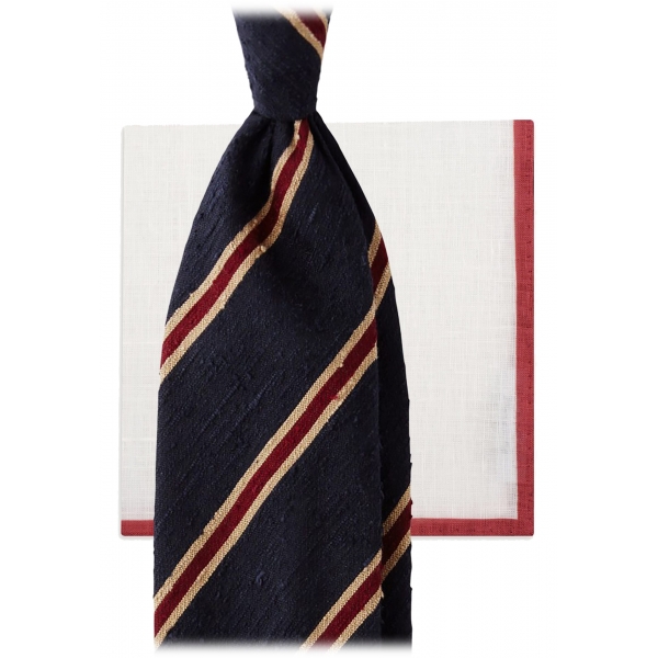 Viola Milano - Pacchetto Essenziale Shantung Stripe - Cravatta + Fazzoletto - Handmade in Italy - Luxury Exclusive Collection
