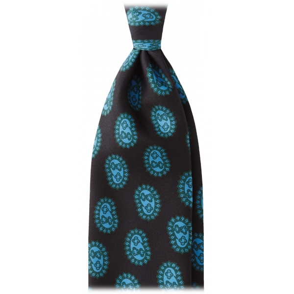 Viola Milano - Fantasy Paisley Handprinted Selftipped Silk Tie - Midnight - Handmade in Italy - Luxury Exclusive Collection