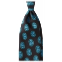 Viola Milano - Cravatta in Seta Motivo Fantasy Paisley e Ricamo - Mezzanotte - Handmade in Italy - Luxury Exclusive Collection