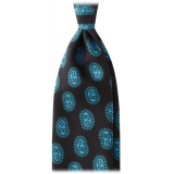 Viola Milano - Cravatta in Seta Motivo Fantasy Paisley e Ricamo - Mezzanotte - Handmade in Italy - Luxury Exclusive Collection