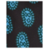 Viola Milano - Cravatta in Seta Motivo Fantasy Paisley e Ricamo - Mezzanotte - Handmade in Italy - Luxury Exclusive Collection
