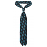 Viola Milano - Fantasy Paisley Handprinted Selftipped Silk Tie - Midnight - Handmade in Italy - Luxury Exclusive Collection