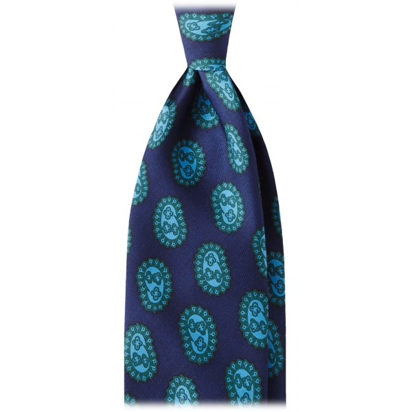 Viola Milano - Cravatta in Seta  on Motivo Fantasy Paisley e Ricamo - Navy - Handmade in Italy - Luxury Exclusive Collection
