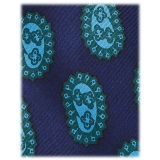 Viola Milano - Cravatta in Seta  on Motivo Fantasy Paisley e Ricamo - Navy - Handmade in Italy - Luxury Exclusive Collection