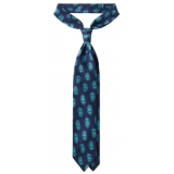Viola Milano - Cravatta in Seta  on Motivo Fantasy Paisley e Ricamo - Navy - Handmade in Italy - Luxury Exclusive Collection
