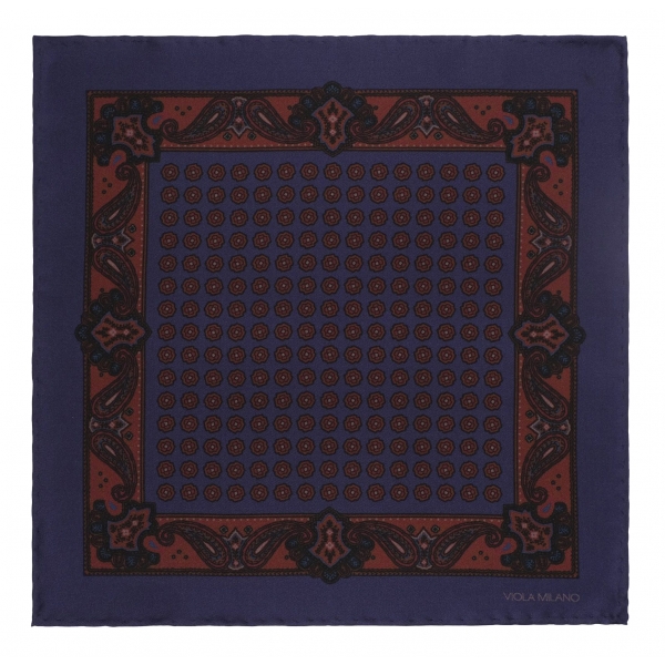 Viola Milano - Fazzoletto da Taschino in Seta con Stampa Floreale - Blu Navy - Handmade in Italy - Luxury Exclusive Collection