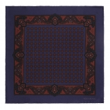 Viola Milano - Fazzoletto da Taschino in Seta con Stampa Floreale - Blu Navy - Handmade in Italy - Luxury Exclusive Collection