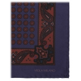 Viola Milano - Fazzoletto da Taschino in Seta con Stampa Floreale - Blu Navy - Handmade in Italy - Luxury Exclusive Collection