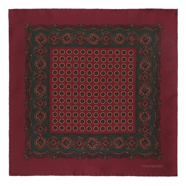 Viola Milano - Fazzoletto da Taschino in Seta con Stampa Floreale - Rosso - Handmade in Italy - Luxury Exclusive Collection