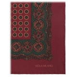 Viola Milano - Fazzoletto da Taschino in Seta con Stampa Floreale - Rosso - Handmade in Italy - Luxury Exclusive Collection