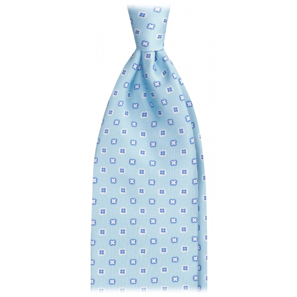 Viola Milano - Cravatta in Seta con Ricamo Floreale Stampato a Mano - Azzurro - Handmade in Italy - Luxury Exclusive Collection