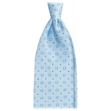 Viola Milano - Cravatta in Seta con Ricamo Floreale Stampato a Mano - Azzurro - Handmade in Italy - Luxury Exclusive Collection