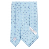 Viola Milano - Cravatta in Seta con Ricamo Floreale Stampato a Mano - Azzurro - Handmade in Italy - Luxury Exclusive Collection