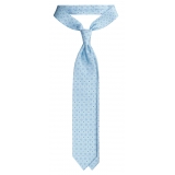 Viola Milano - Cravatta in Seta con Ricamo Floreale Stampato a Mano - Azzurro - Handmade in Italy - Luxury Exclusive Collection