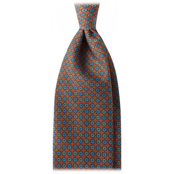 Viola Milano - Floral Pattern Handprinted Selftipped Silk Tie - Bronze - Handmade in Italy - Luxury Exclusive Collection