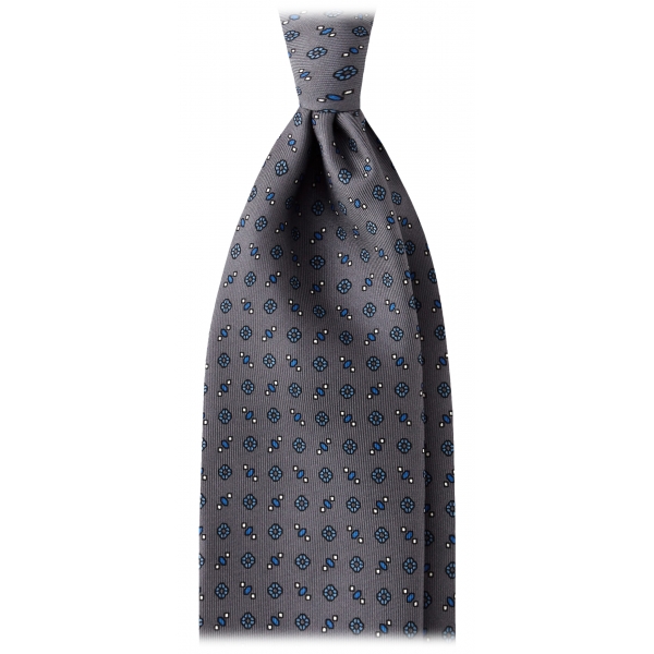 Viola Milano - Floral Pattern Handprinted Selftipped Silk Tie - Grey - Handmade in Italy - Luxury Exclusive Collection