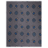 Viola Milano - Cravatta in Seta con Motivo Floreale Stampata a Mano - Grigio - Handmade in Italy - Luxury Exclusive Collection