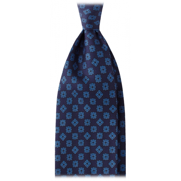 Viola Milano - Cravatta in Seta con Motivo Floreale Stampata a Mano - Navy/Blu - Handmade in Italy - Luxury Exclusive Collection