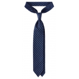 Viola Milano - Floral Pattern Handprinted Selftipped Silk Tie - Navy/Blue - Handmade in Italy - Luxury Exclusive Collection